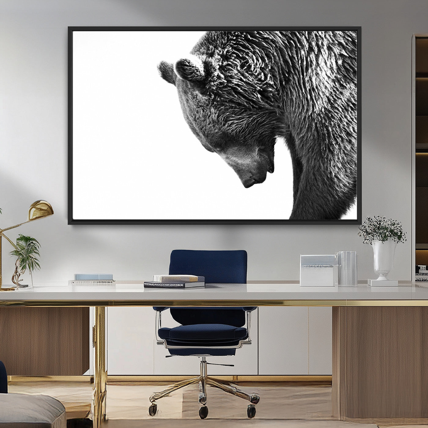 MGV-FC-36X24 - Black and White Grizzly 399 Bear Canvas Print Wall Art | Large Wildlife Canvas Print for Living