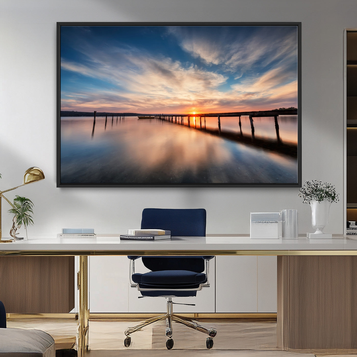 MGV-FC-36X24 - Wooden Pier on Seascape and Sunset Wall Art Canvas Print
