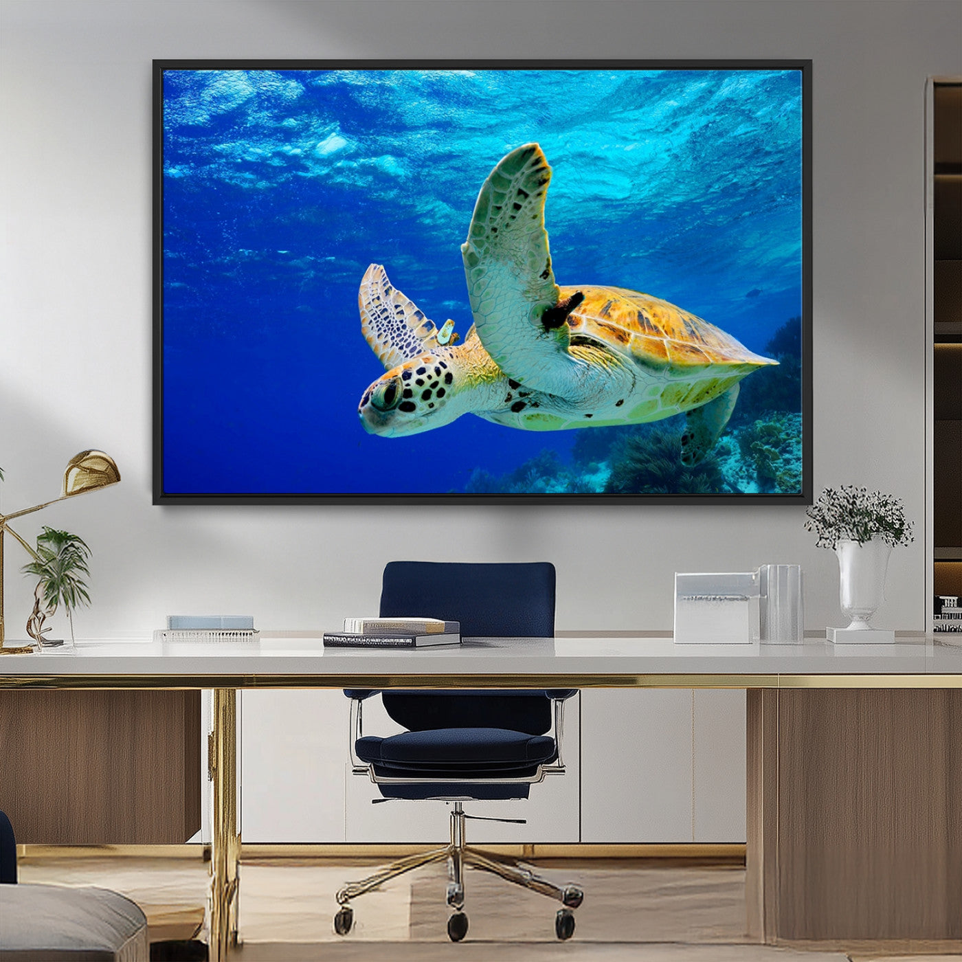 16292-MGV-FC-36X24_Black-Sea Turtle Wall Art Canvas Print, Sea life in the Ocean Wall Art Printing