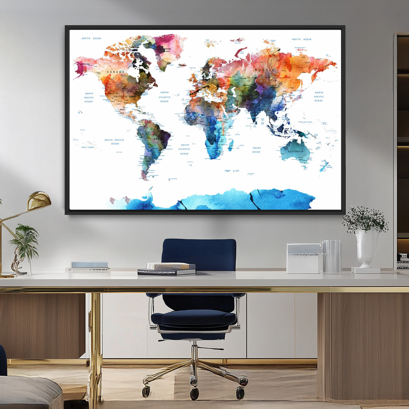 MGV-FC-36X24 - Push Pin World Map Canvas Print – Framed Wall Art for Couples to Track Their Travels – Anniversary