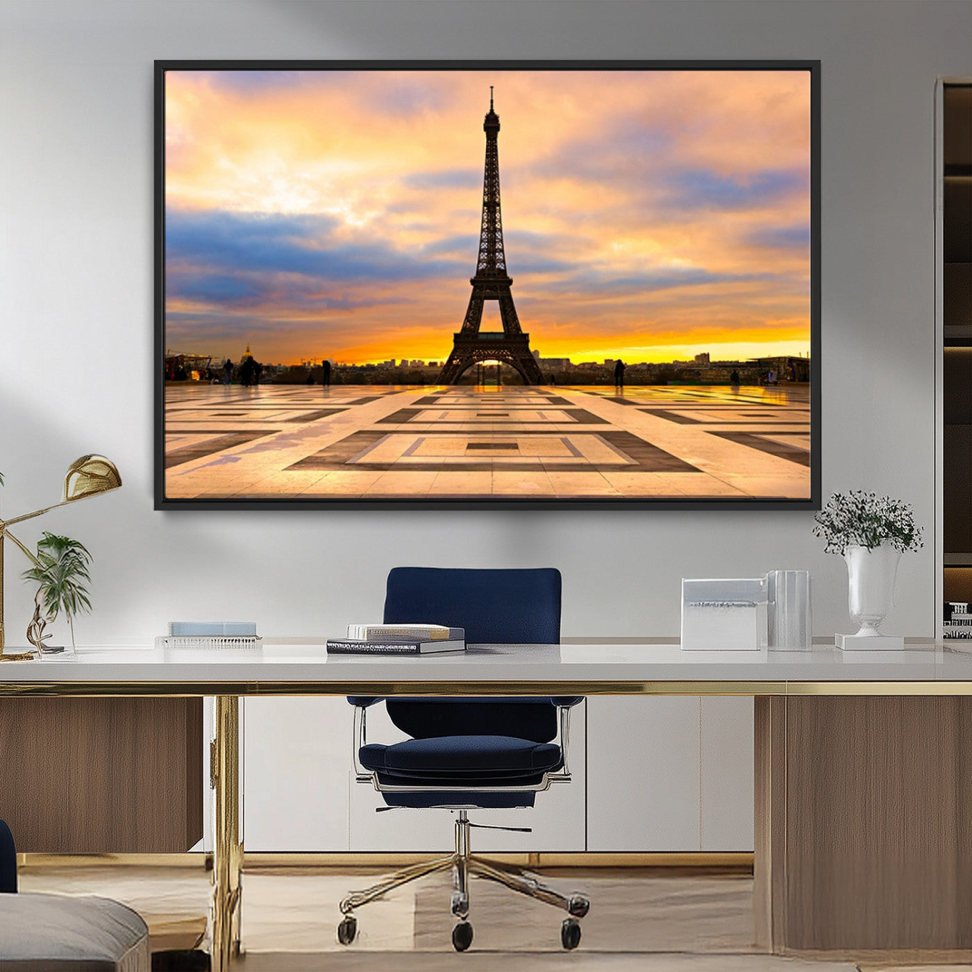 MGV-FC-36X24 - Paris Eiffel Tower Sunset Canvas Wall Art Print - Iconic Landmark Decor with Vibrant Colors