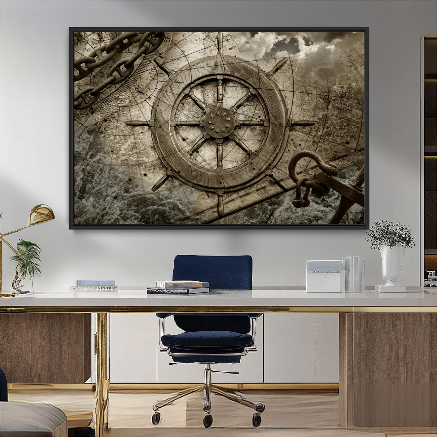 MGV-FC-36X24 - Wooden Ship Wheel Canvas Print, Multi Panel Canvas Wall Art Print