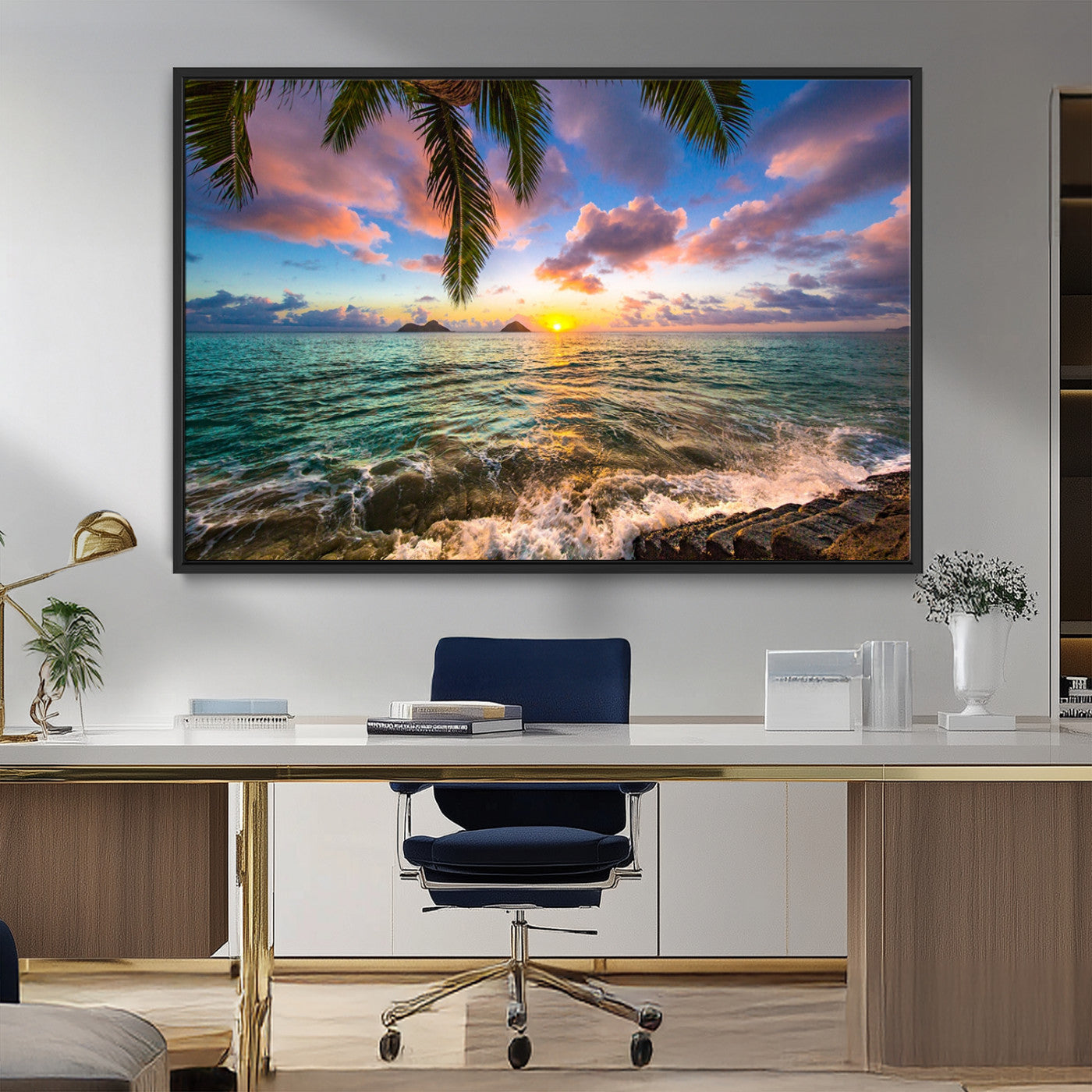 MGV-FC-36X24 - Framed Tropical Sunset Art Canvas Print