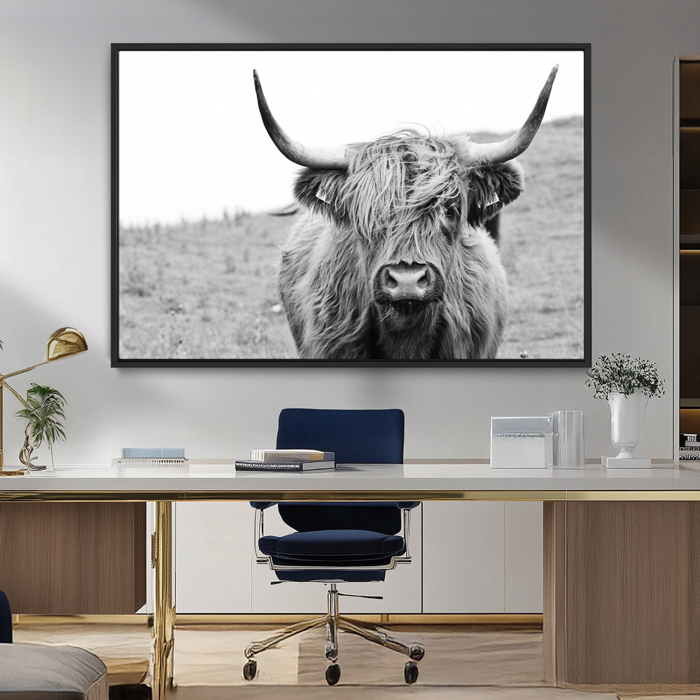 MGV-FC-36X24 - Newfoundland Cow Art Wall Art, Black White Cow Art Wall Art Canvas Print