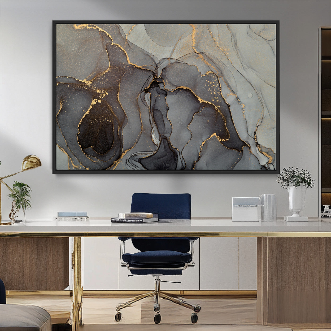 MGV-FC-36X24 - Gray Marble Fluid Effect Wall Art Abstract Canvas Wall Art Print