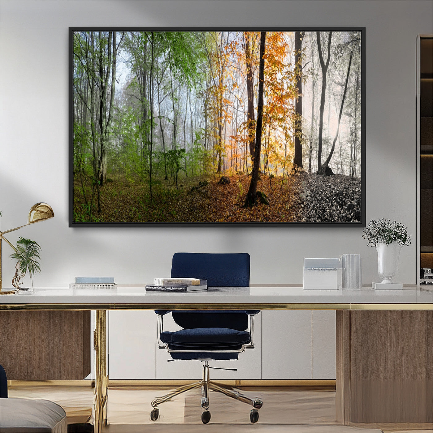 MGV-FC-36X24 - Four Seasons Wall Art Forest Canvas Print – Triptych Seasonal Nature Print – Landscape Decor for