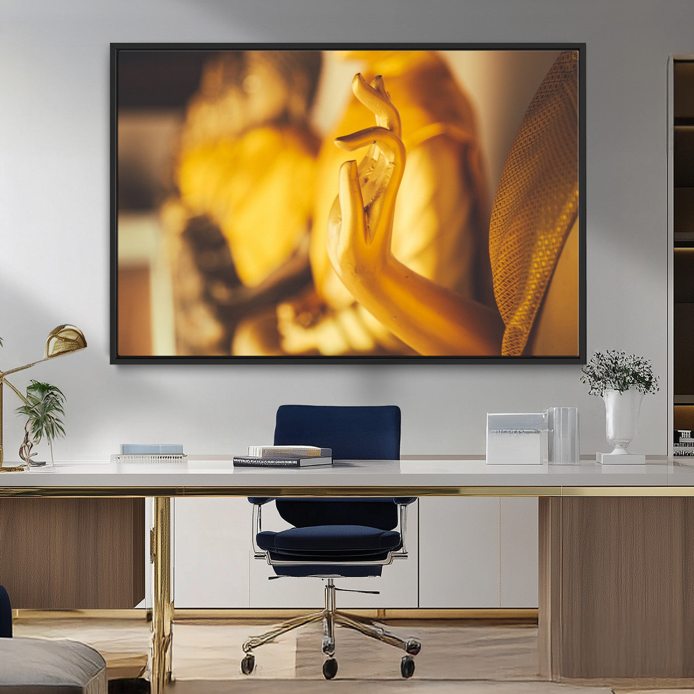 MGV-FC-36X24 - Gold Buddha Statue Hands Wall Art Canvas Print