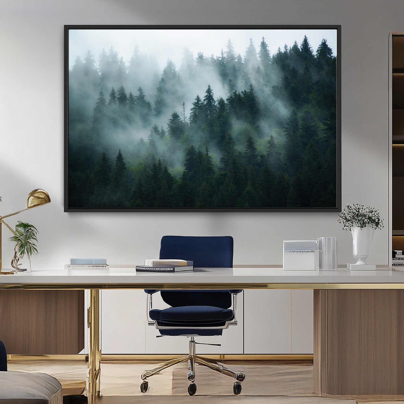 MGV-FC-36X24 - Foggy Forest 3-Panel Canvas Wall Art | Large Giclée Nature Scene Print for Living Room, Office, or