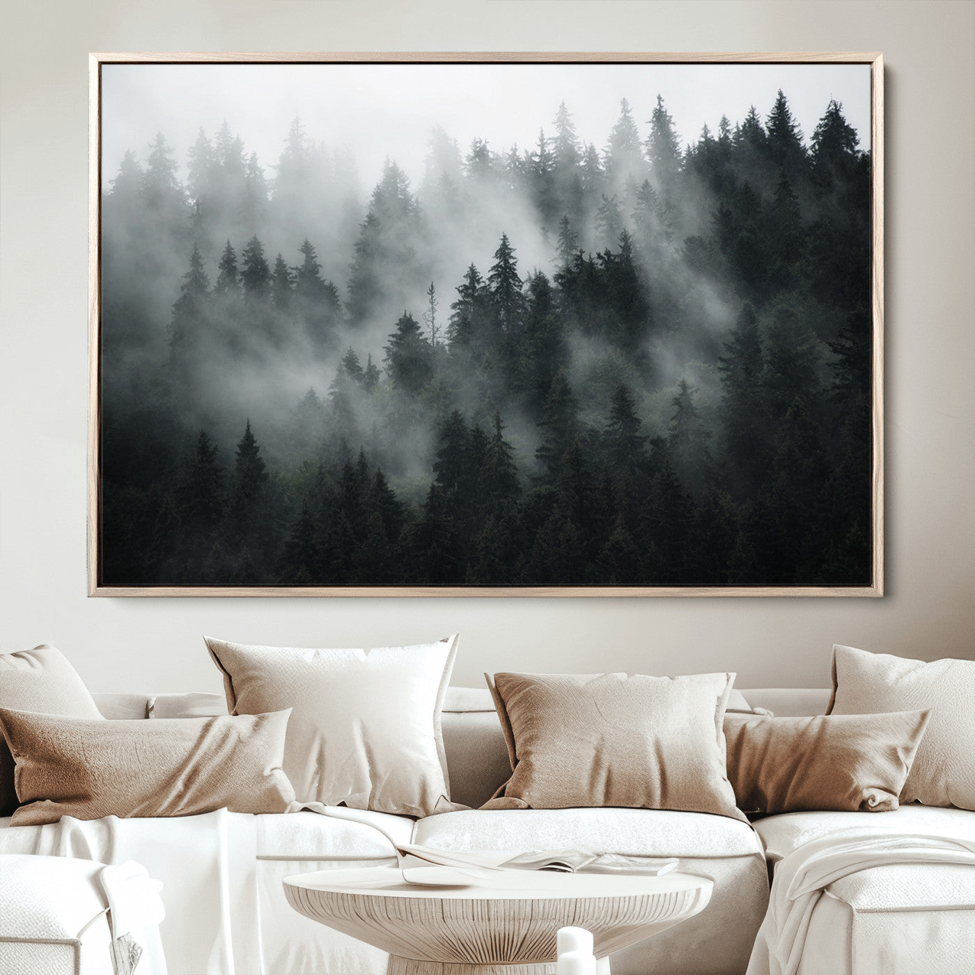 52359-MGV-CV-36X24-Foggy Forest Wall Art Canvas Print | 3 Panel Large Misty Landscape for Dining Room, Office, or Living Room | Ready to Hang Nature Deco