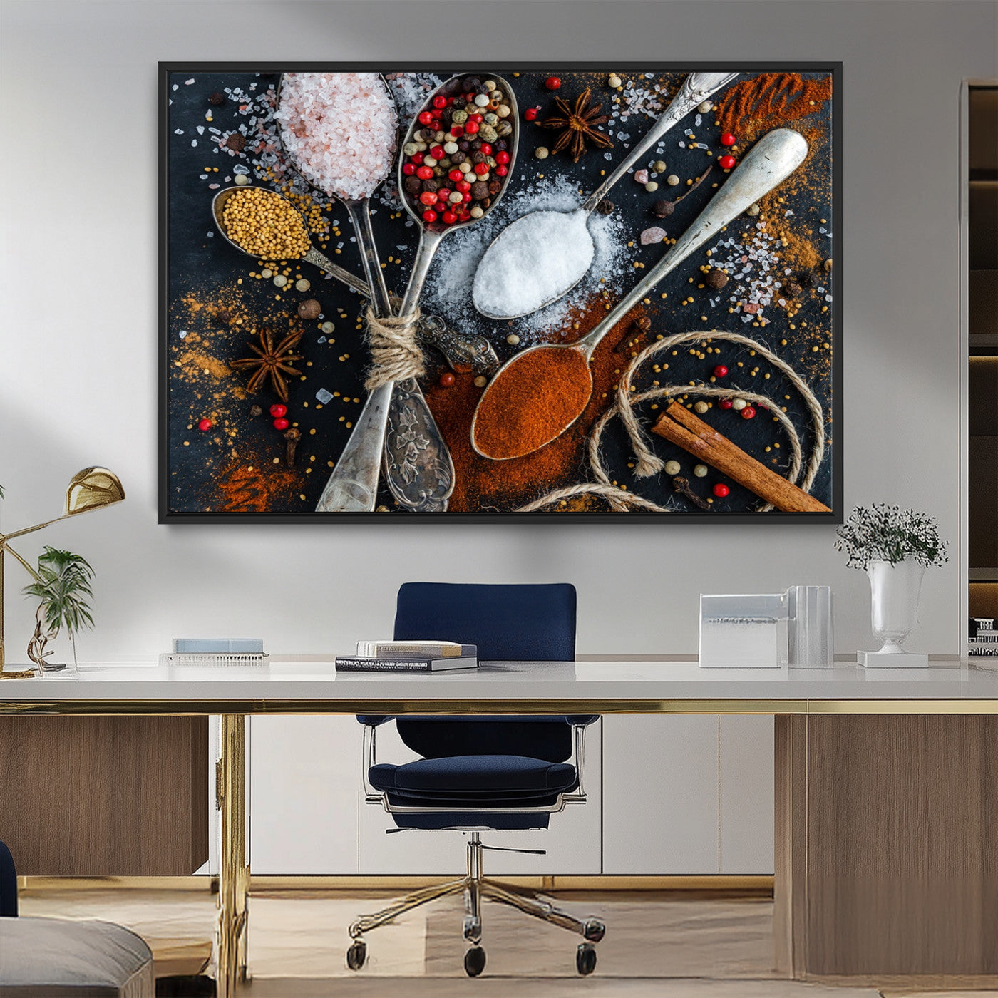 MGV-FC-36X24 - Spices and Seasonings Canvas Wall Art – Colorful Triptych Kitchen Decor – Culinary Art for Dining