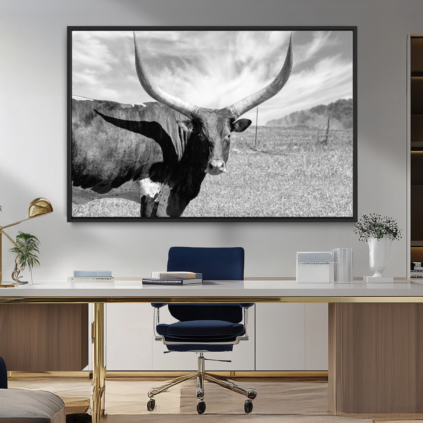 MGV-FC-36X24 - Longhorn Wall Art Canvas Print, Framed Ranch Wall Art Canvas Print
