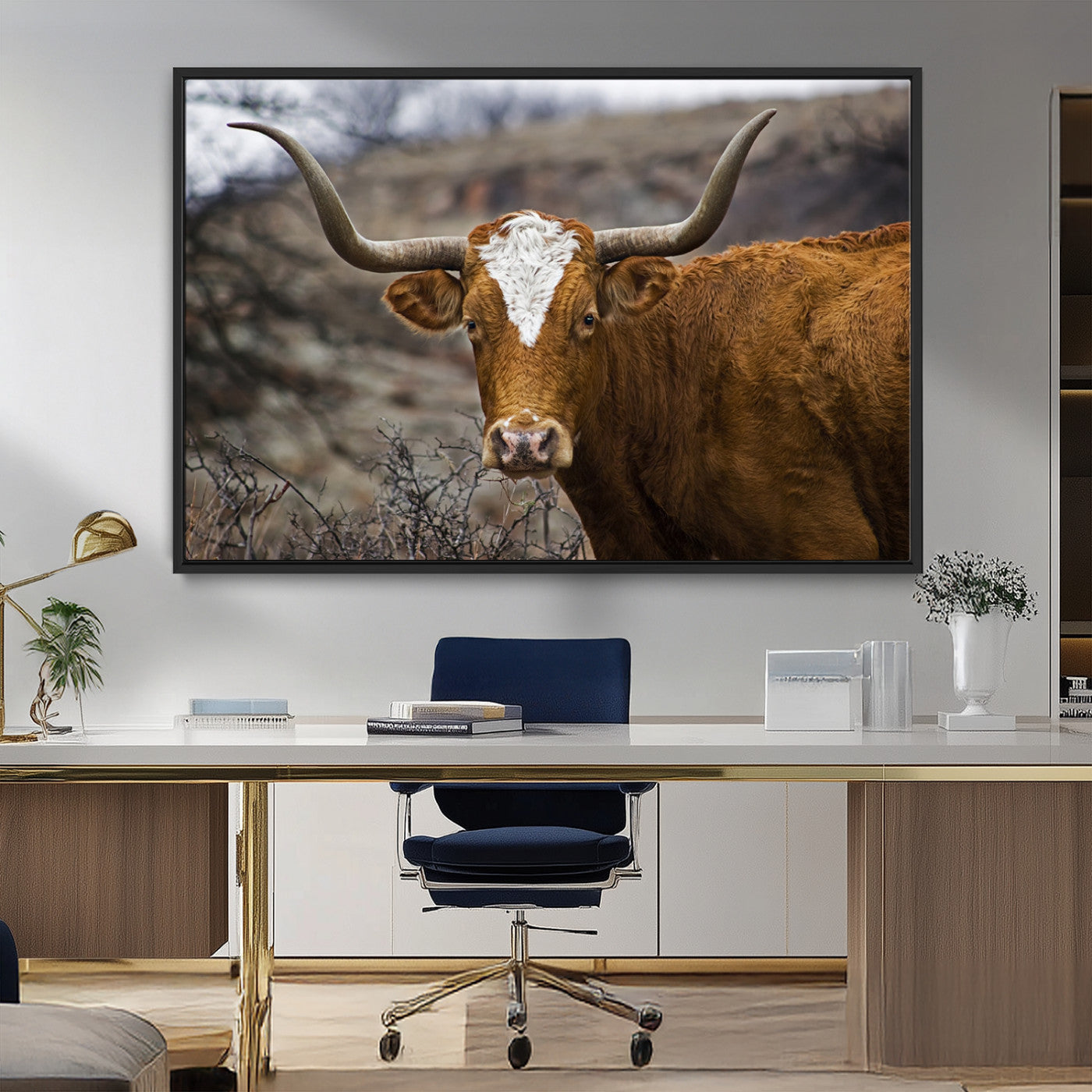 MGV-FC-36X24 - Framed Big Cow Animal Wall Art Canvas Print
