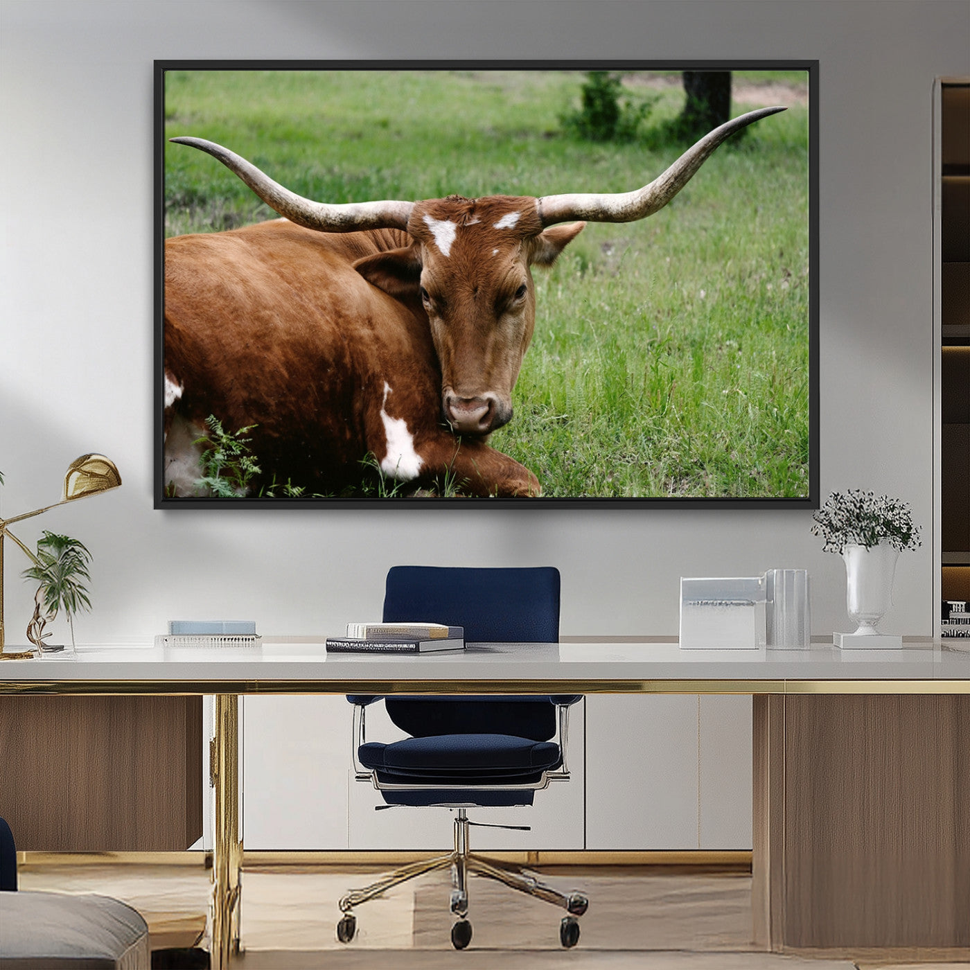 MGV-FC-36X24 - Longhorn Cow Animal Wall Art Canvas Print