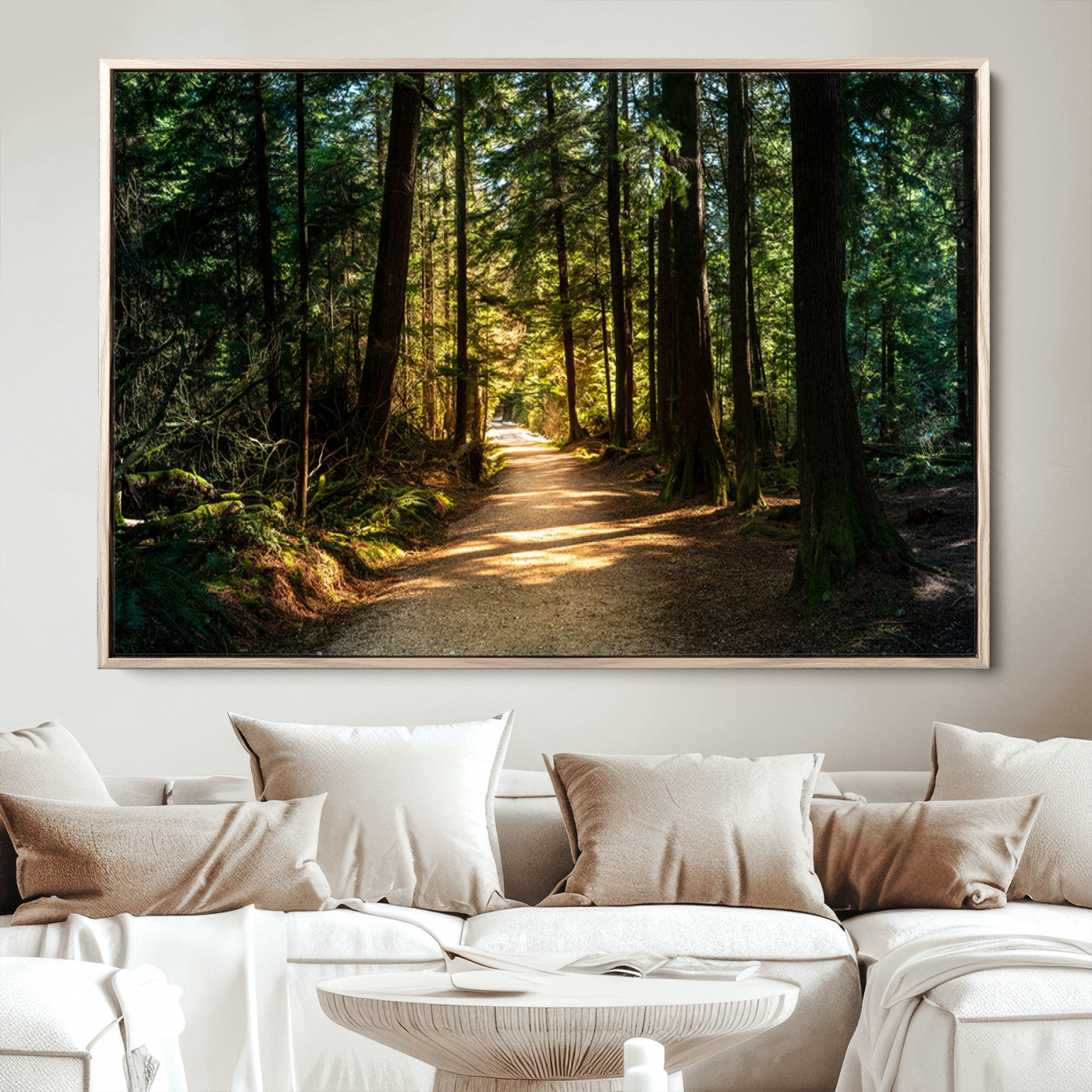 51762-MGV-CV-36X24-Sunlit Forest Pathway Canvas Print | 3 Panel Large Nature Wall Art for Living Room, Office, or Modern Space | Tranquil Scenic Forest, Ready