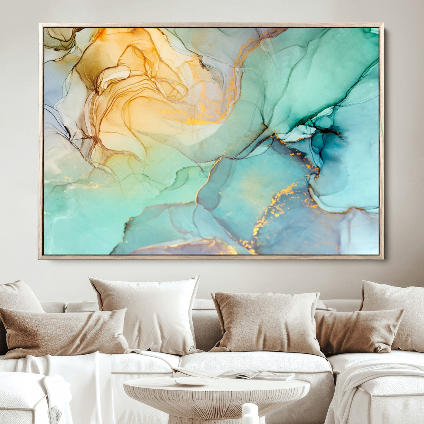 47242-MGV-CV-36X24-Green Marble Fluid Effect Wall Art Abstract Canvas Wall Art Print