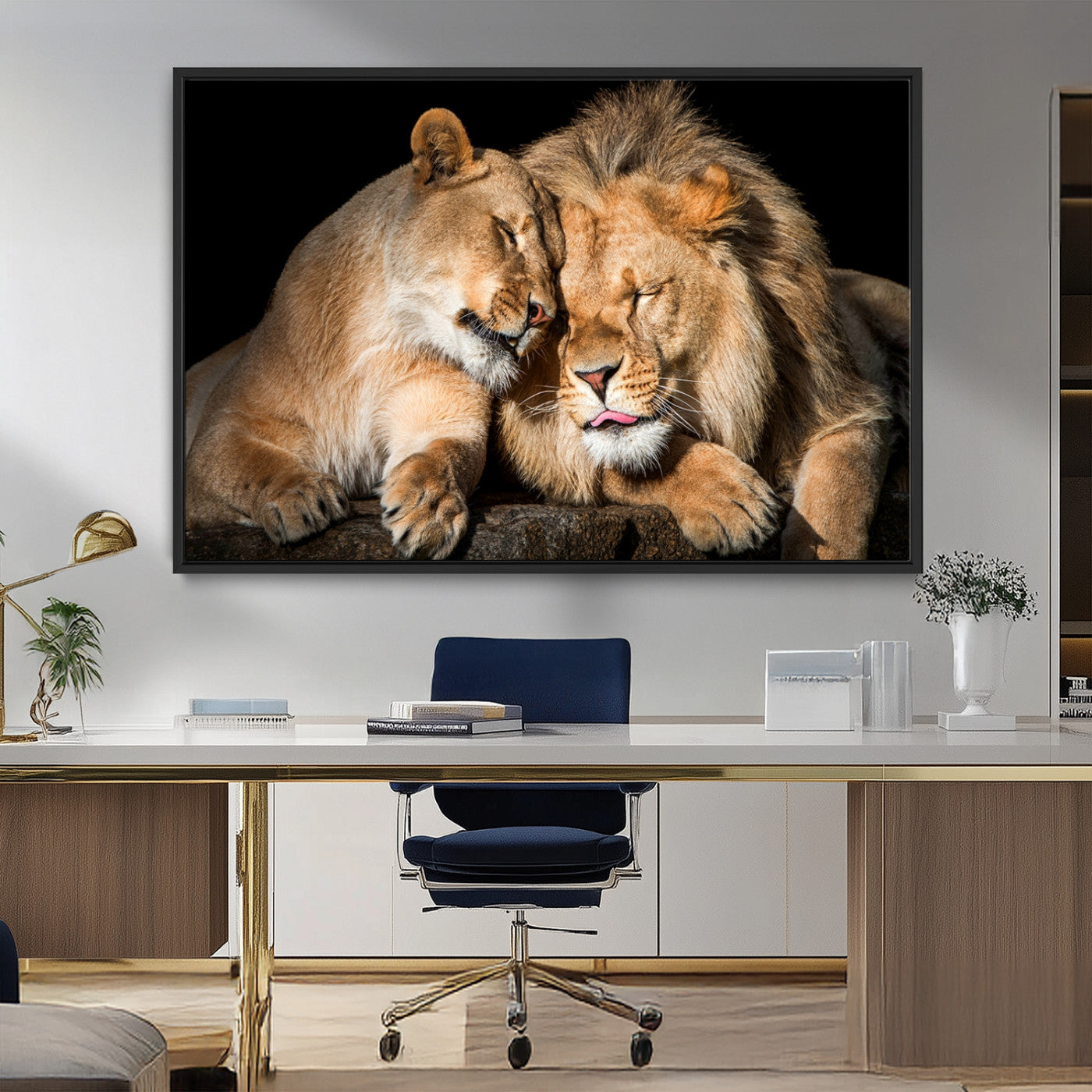 MGV-FC-36X24 - Lion and Lioness Wall Art Print Canvas | 3-Panel African Wildlife Canvas Print | Animal-Themed Art