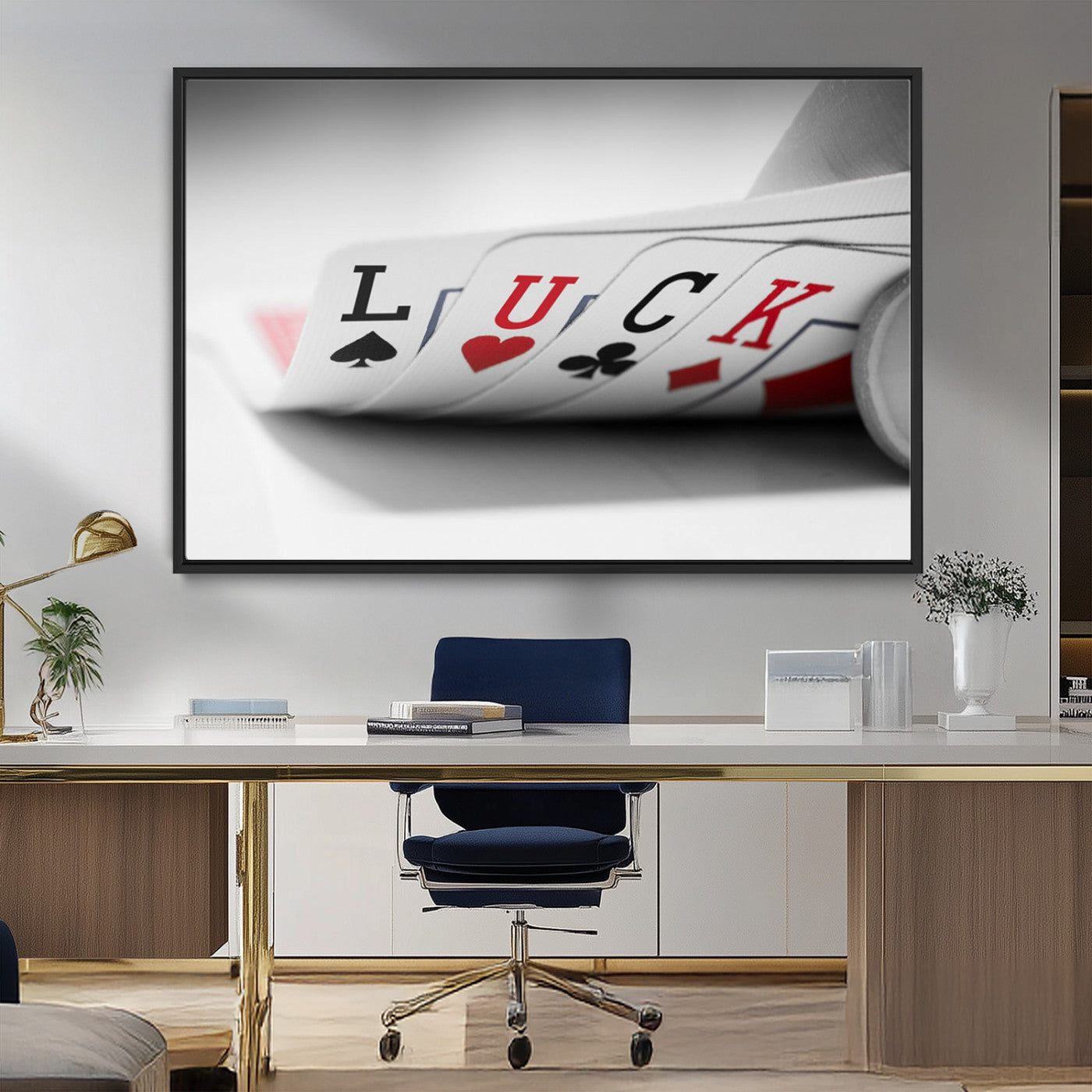 MGV-FC-36X24 - Framed Luck Poker Cards Canvas – Modern Triptych Wall Art, Ready to Hang for Game Rooms