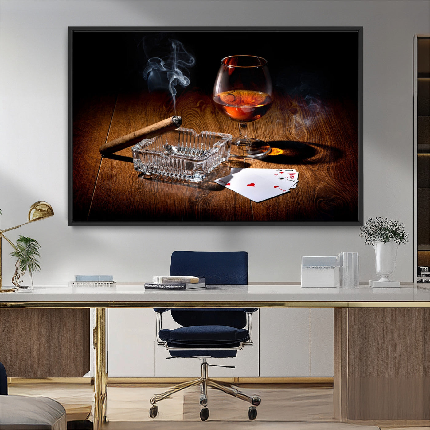 MGV-FC-36X24 - Whiskey Cigar Wall Art Canvas Print Kitchen Wall
