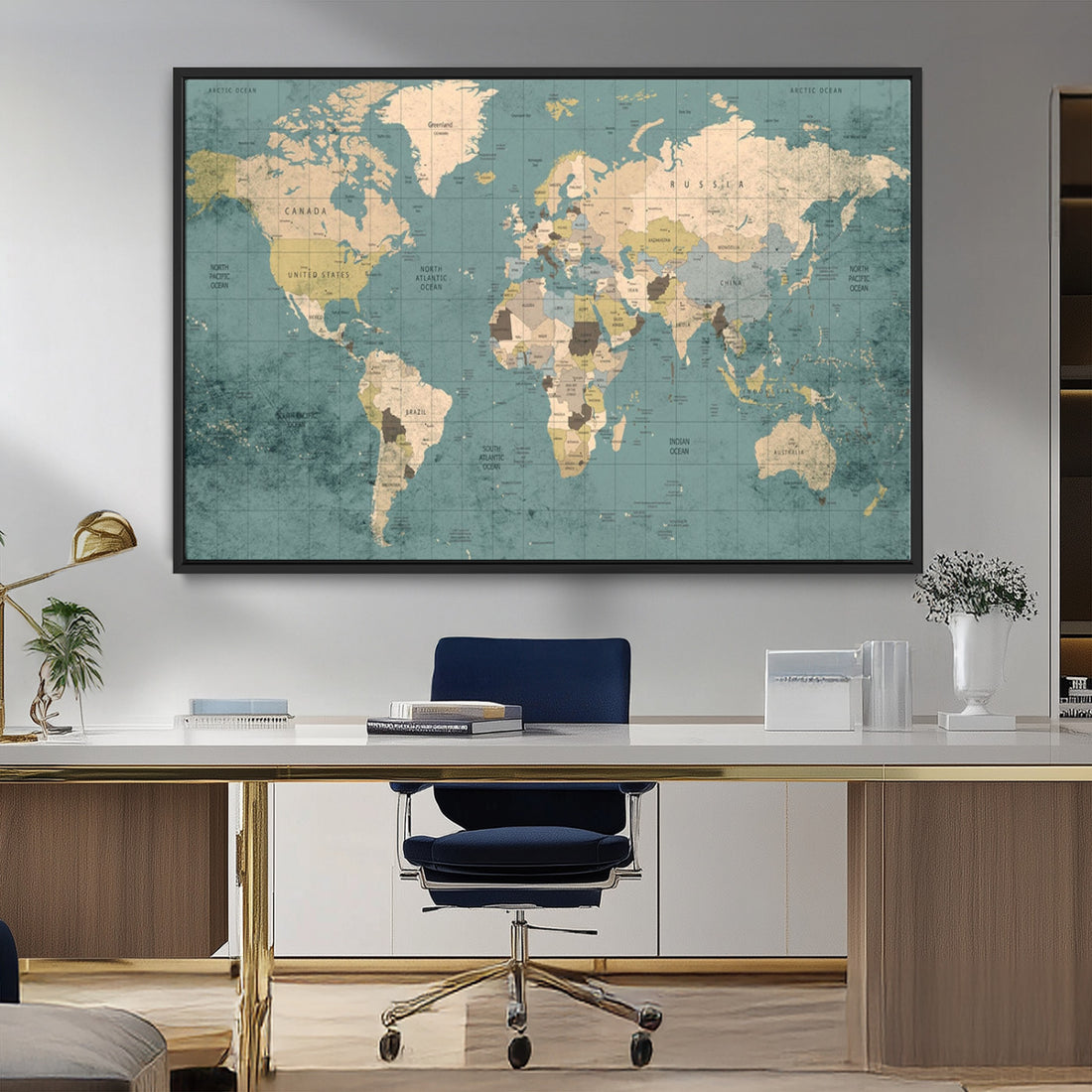Classic World Map Canvas Print | Framed Vintage Map Wall Art