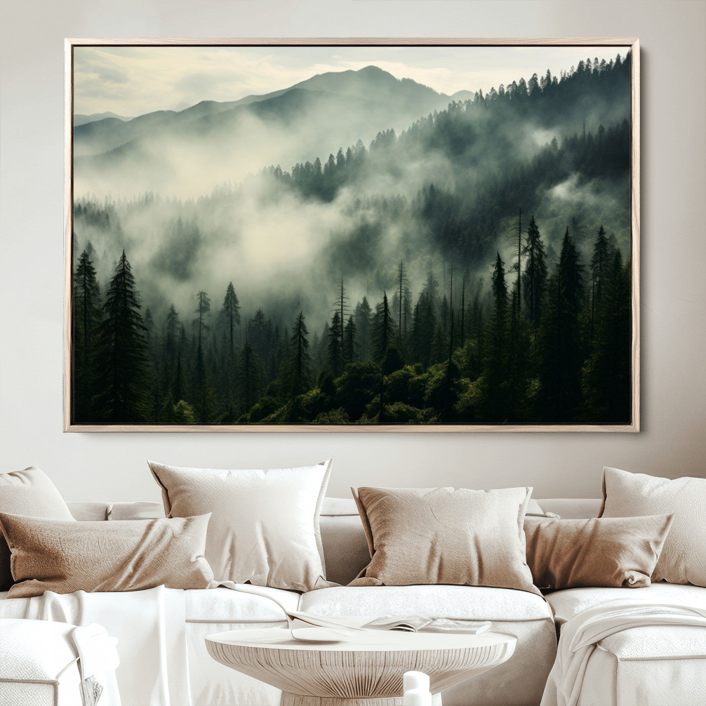 25295-MGV-CV-36X24-Captivating Misty Forest Wall Art Premium Canvas Print a Foggy and Serene Atmosphere