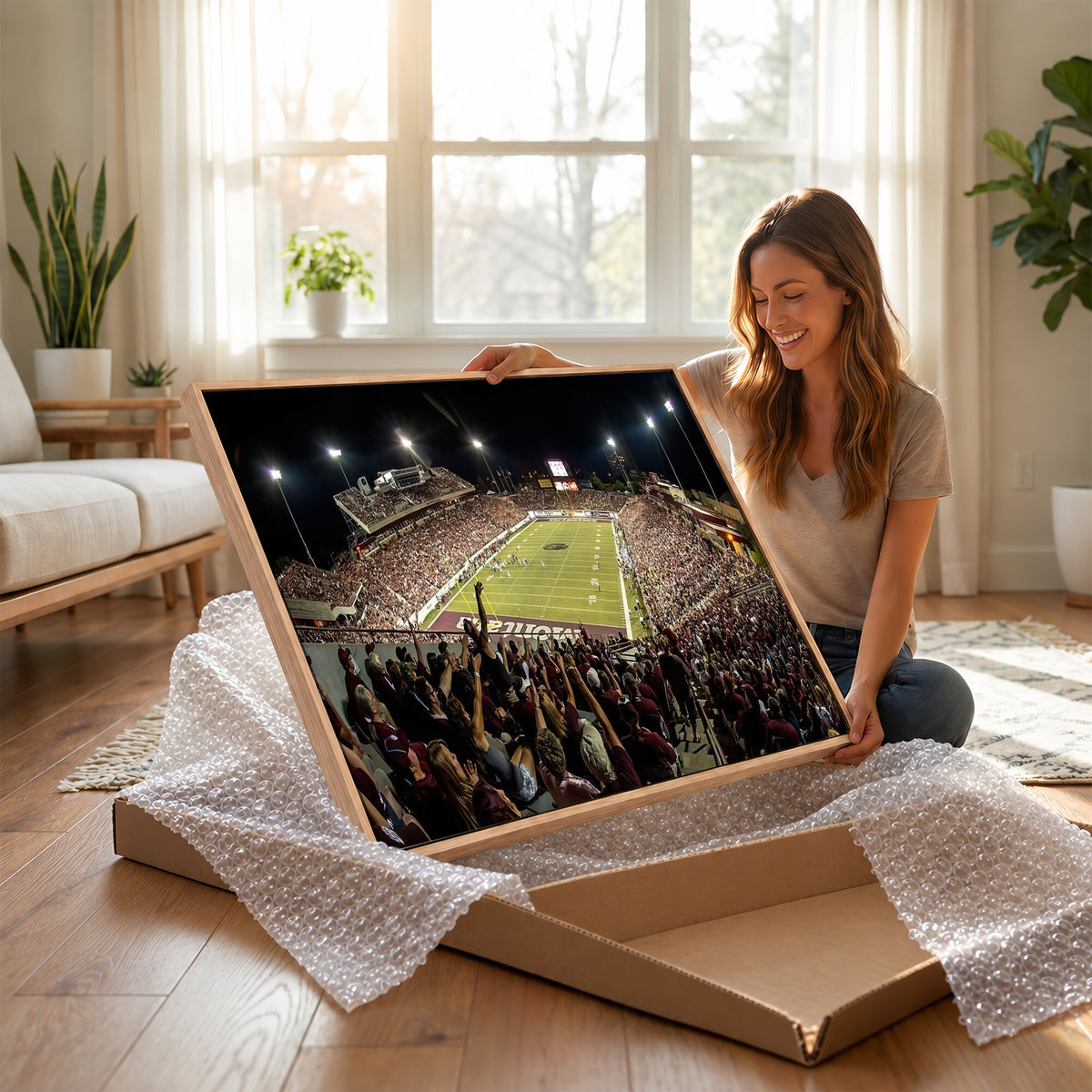 94126-MGV-CV-36X24 - Washington-Grizzly Stadium Canvas Wall Art | Exciting Game Night Atmosphere in Panoramic View