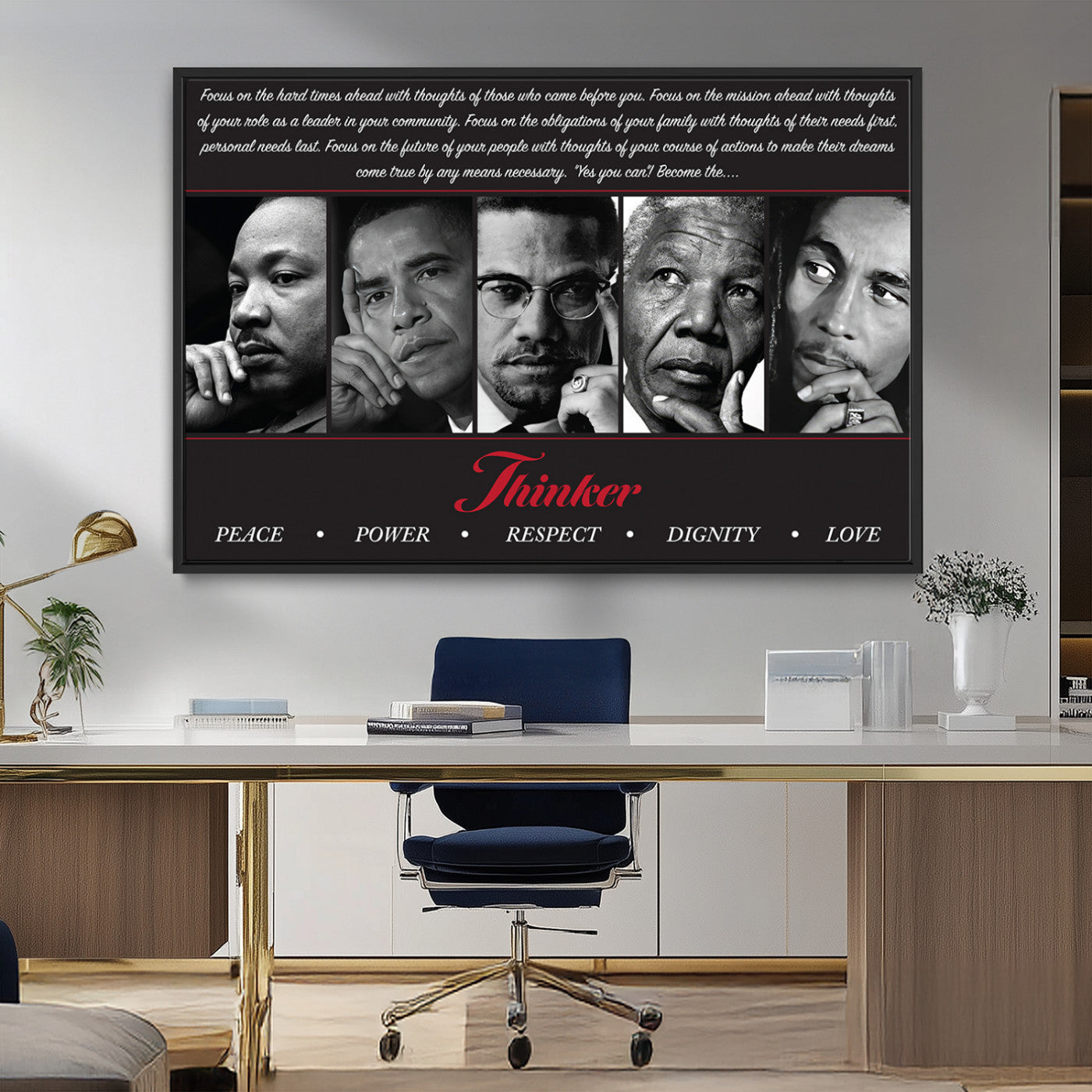 MGV-FC-36X24 - Thinker Peace Power Respect Dignity Wall Art | Thinkers of Changel Wall Art Featuring Icons of