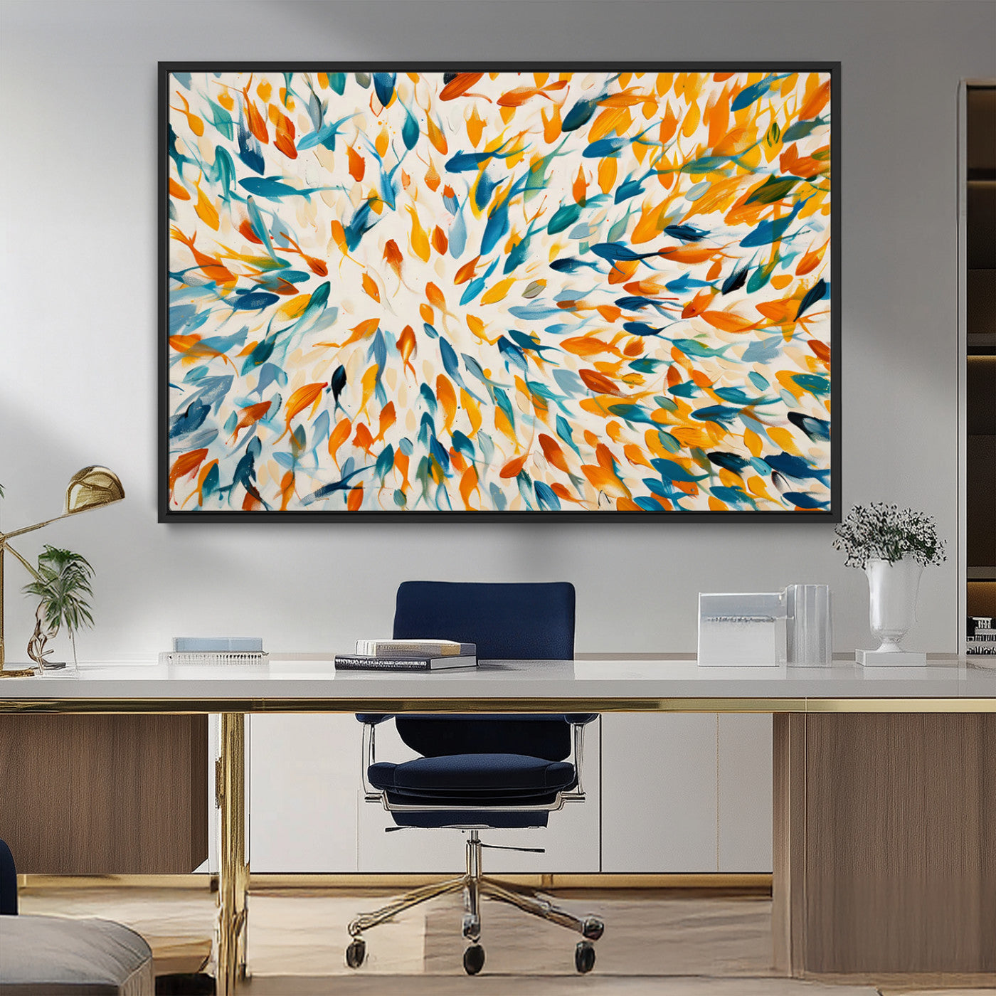 59969-MGV-FC-36X24_Black-Colorful Fish Wall Art Print – Abstract Ocean-Inspired Wall Art for Modern Spaces | Framed Canvas,