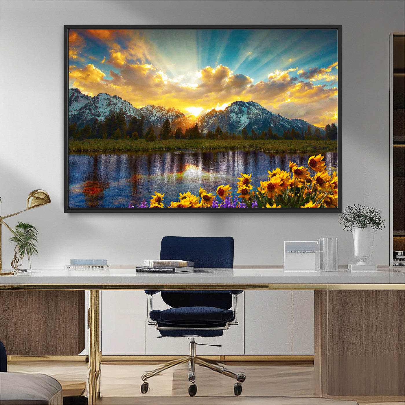 MGV-FC-36X24 - Grand Teton Park Amazing Mountain Landscape Sunset Wall Art Canvas Print
