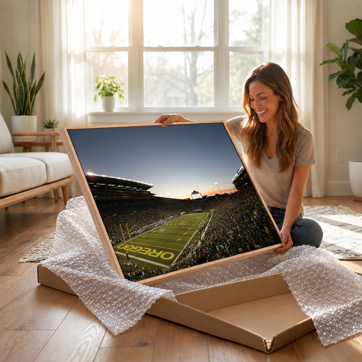 21429-MGV-CV-36X24 - Oregon Ducks Football Team Print - Eugene Autzen Stadium Wall Art Canvas Print