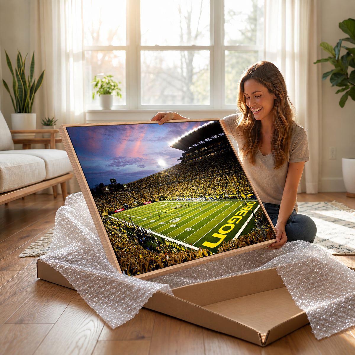 72017-MGV-CV-36X24 - University of Oregon Ducks Football Team Print, Eugene, Framed and Ready to Hang