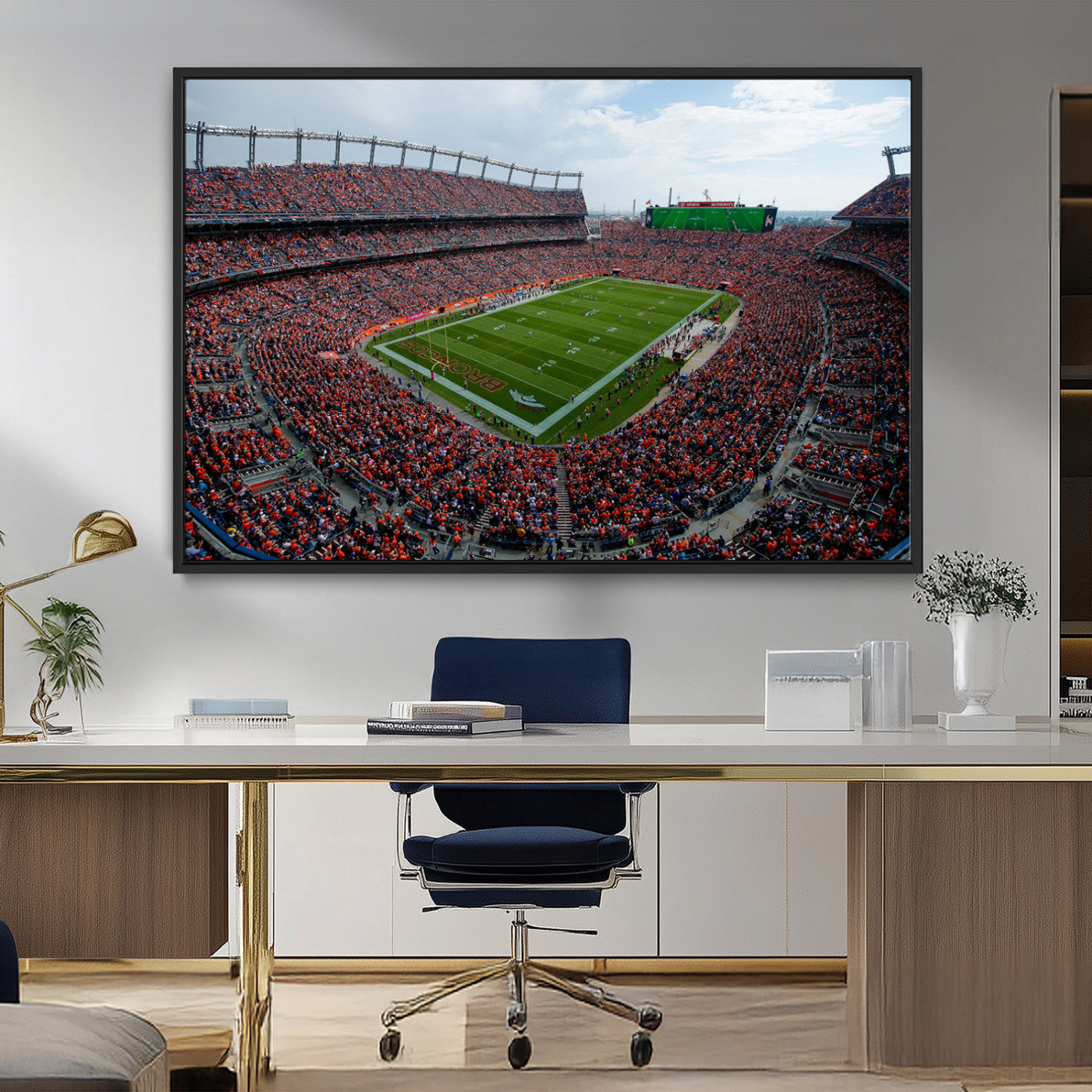 MGV-FC-36X24 - Denver Broncos Football Team Print - Empower Field Mile High Stadium Wall Art Canvas Print