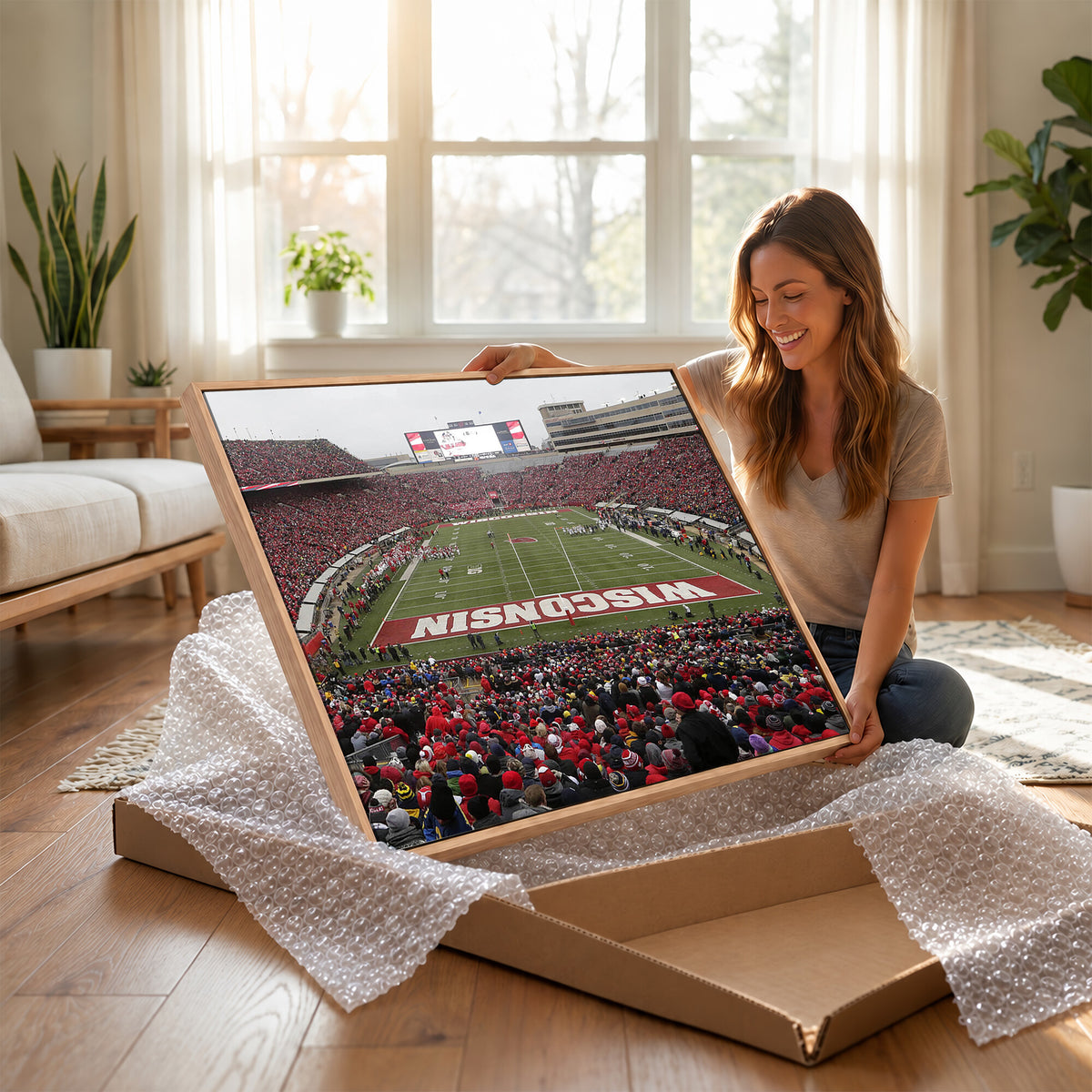 23461-MGV-CV-36X24 - Wisconsin Badgers Team Print Canvas, Madison Camp Randall Stadium Wall Art