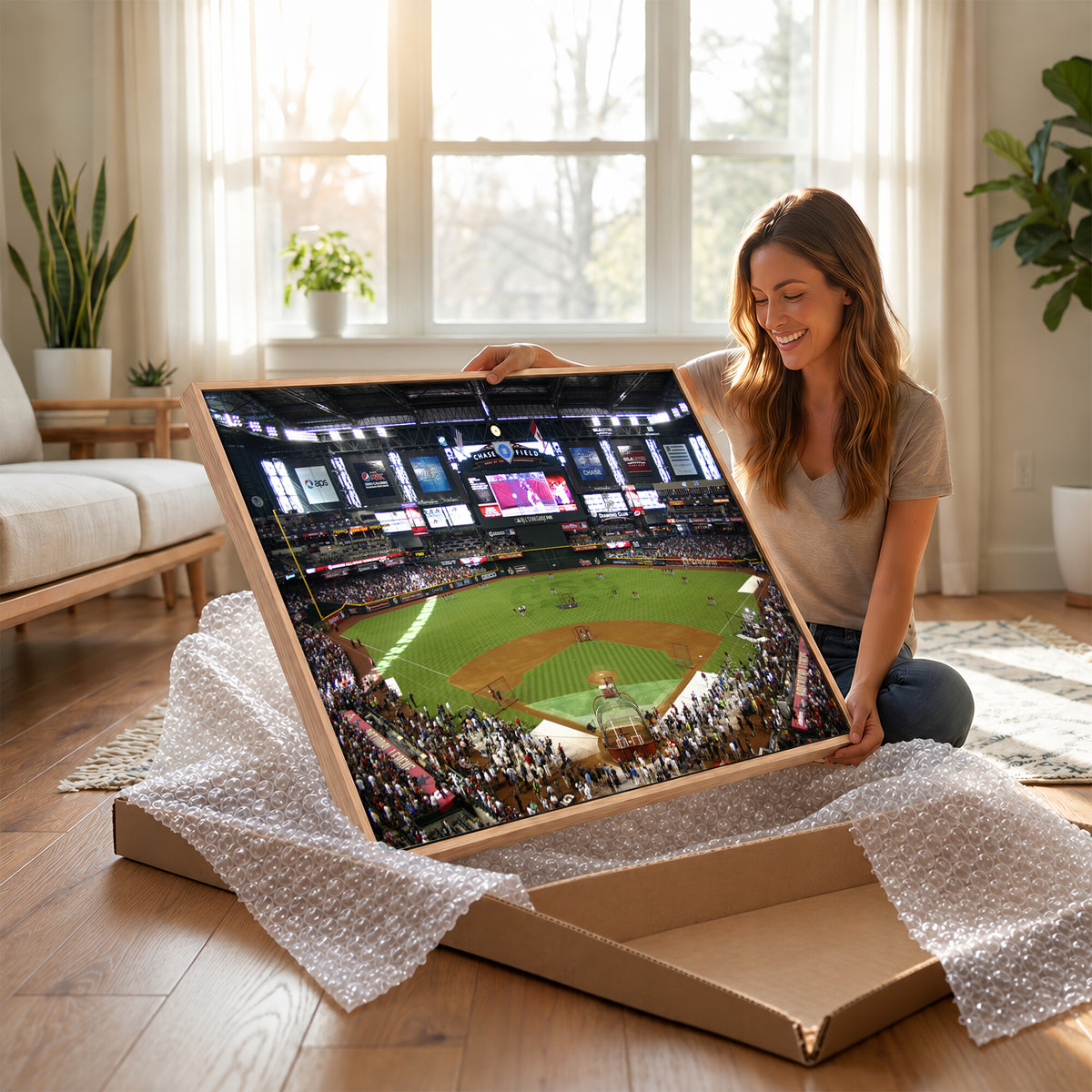 91630-MGV-CV-36X24 - Arizona Diamondbacks Baseball Team Print, Phoenix Chase Field Baseball Stadium Wall Art