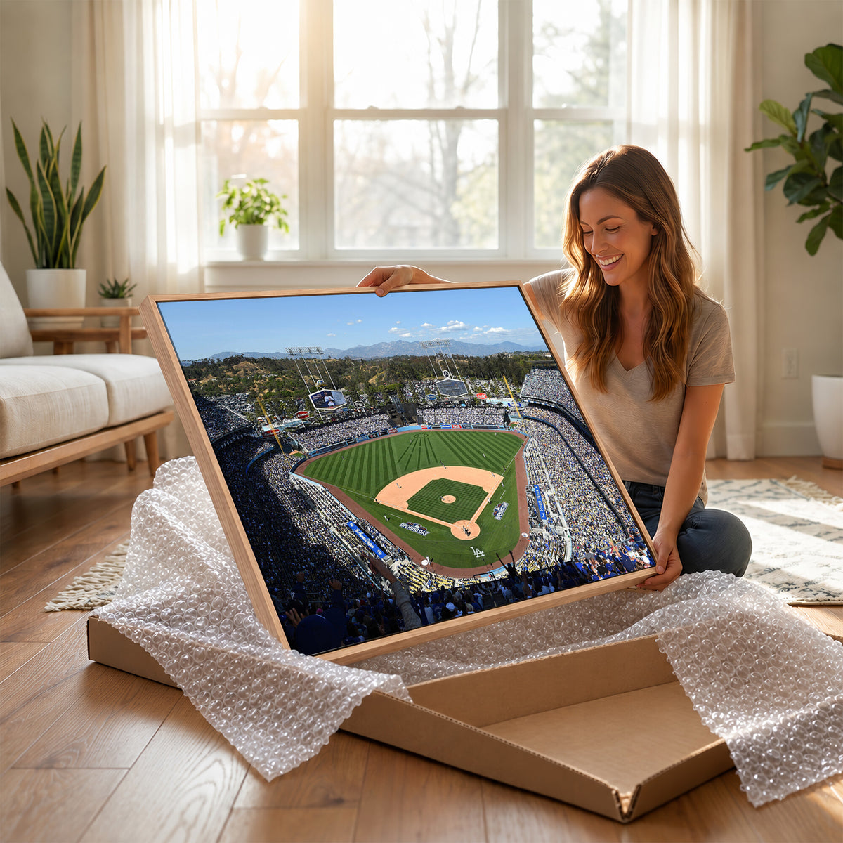 20436-MGV-CV-36X24 - Los Angeles Dodgers Dodger Stadium Wall Art Canvas Print, Framed and Ready to Hang