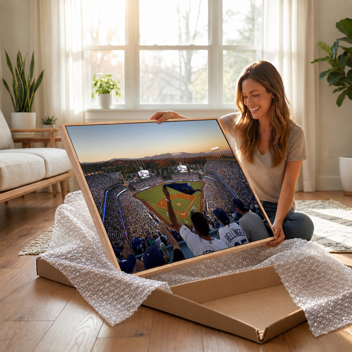 60162-MGV-CV-36X24 - Dodger Stadium Sunset Game Triple Canvas Wall Art, Los Angeles Dodgers MLB Match