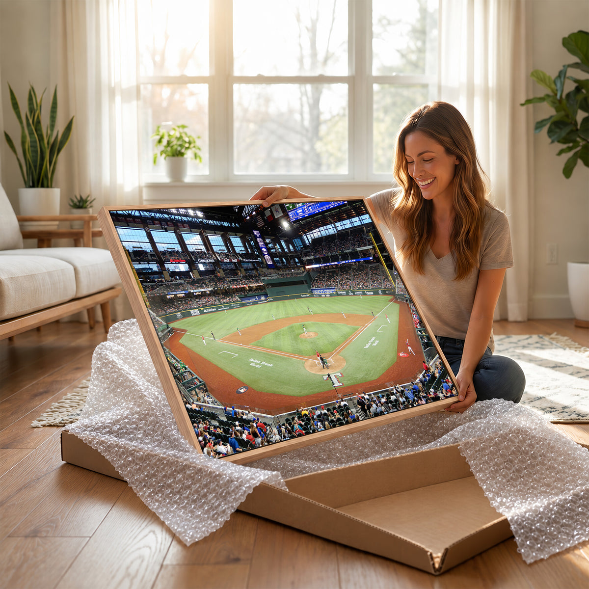 78468-MGV-CV-36X24 - Texas Rangers Baseball Team Print, Arlington Globe Life Field Stadium Wall Art