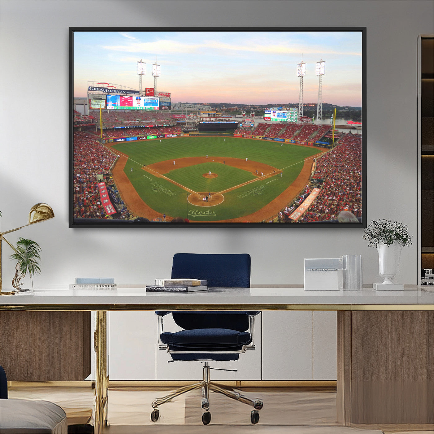MGV-FC-36X24 - Cincinnati Reds Baseball Print Canvas- Cincinnati Great American Ball Park Stadium Wall Art Canvas