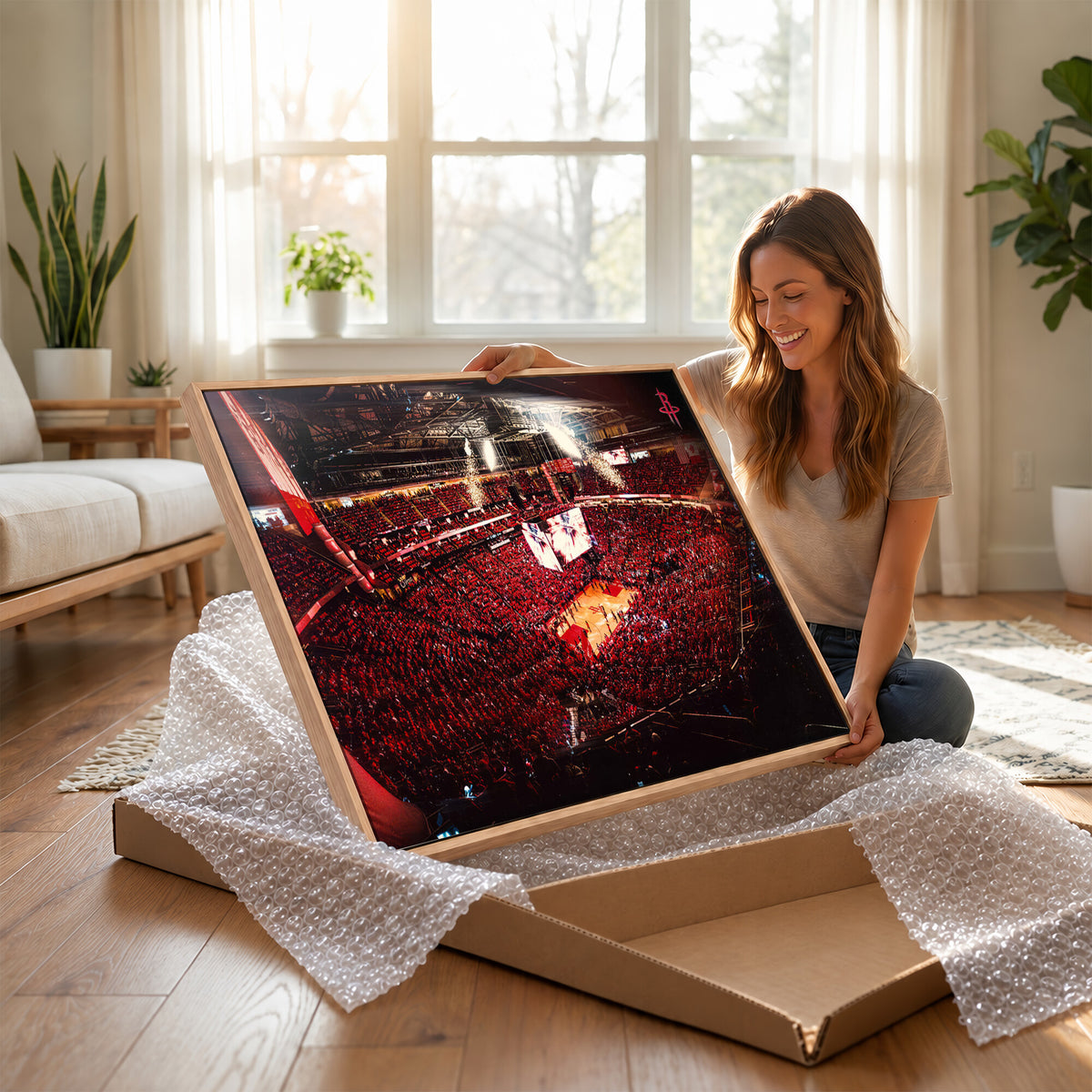 91527-MGV-CV-36X24 - Houston Rockets Basketball Team Print Canvas, Houston Toyota Center Arena Wall Art