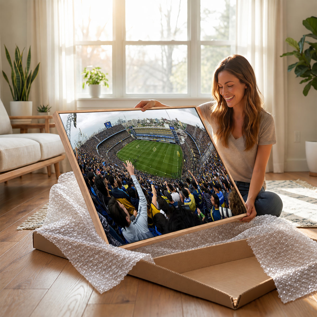23173-MGV-CV-36X24 - Boca Juniors Soccer Team Print, Buenos Aires Bombonera, Framed and Ready to Hang