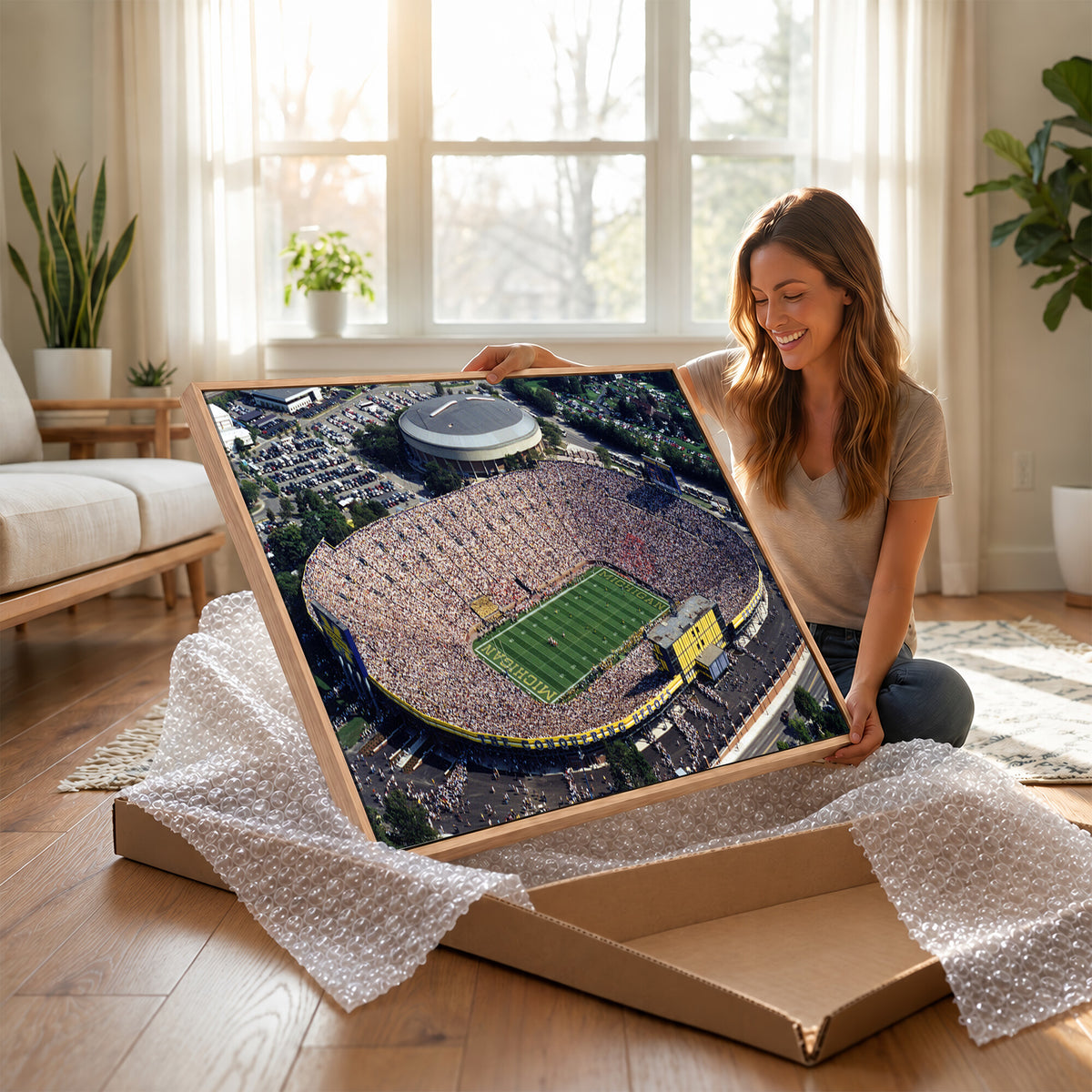 27314-MGV-CV-36X24 - Michigan Wolverines Football Team Print, Ann Arbor Michigan Stadium Wall Art