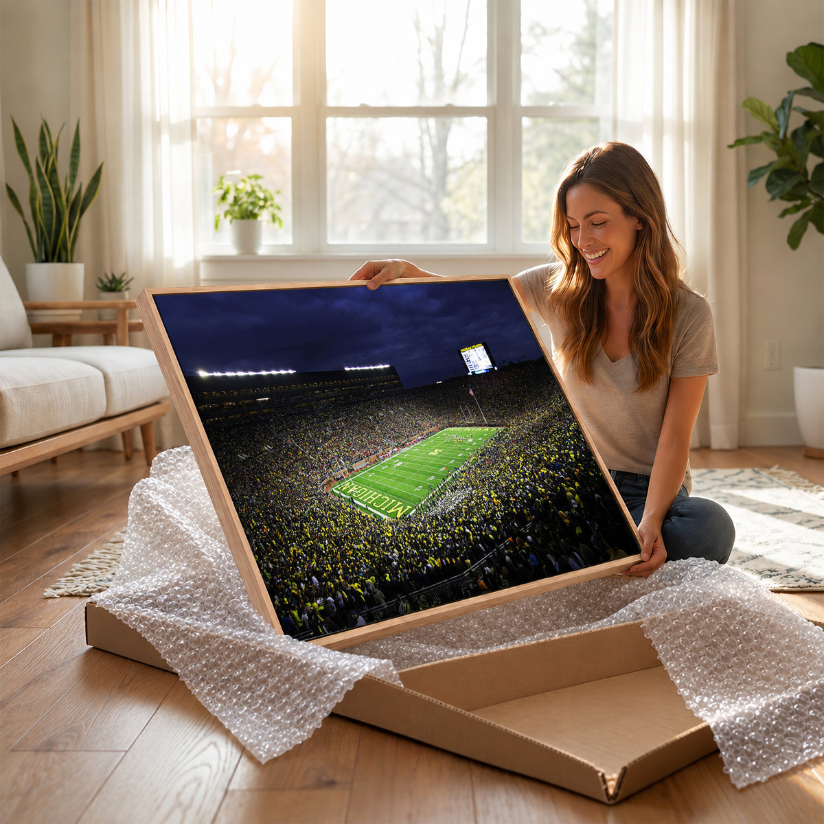 15448-MGV-CV-36X24 - Michigan Wolverines Football Canvas Wall Decor, Football Team Print, Ann Arbor Michigan Stadium