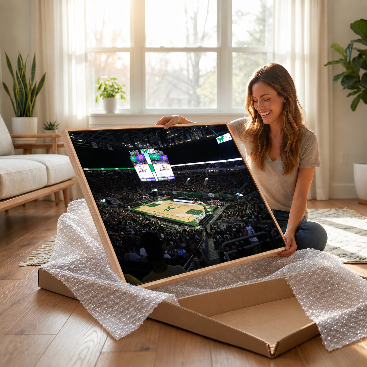 69882-MGV-CV-36X24 - Milwaukee Bucks Basketball Print, Fiserv Forum Stadium Wall Art