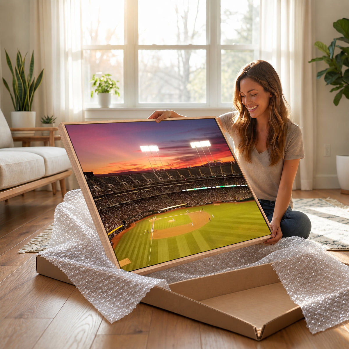 73718-MGV-CV-36X24 - Oakland Athletics Baseball Team Print, Oakland Coliseum