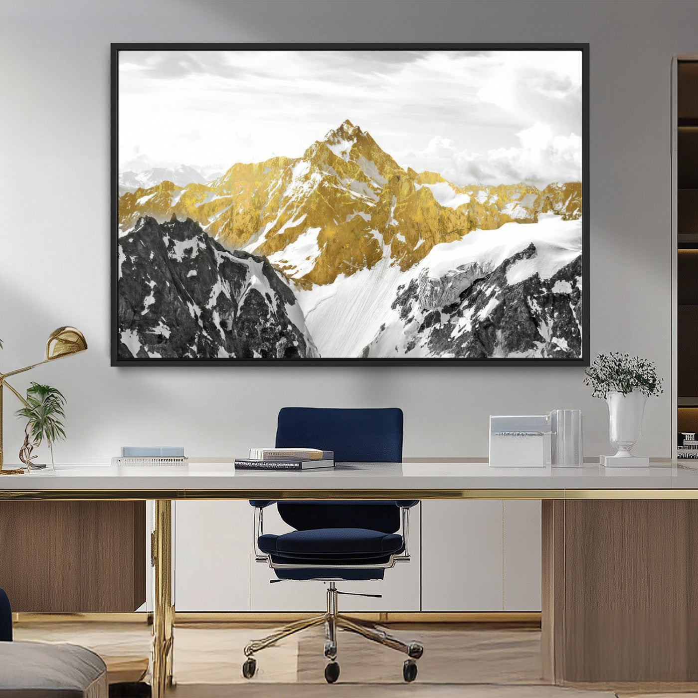 MGV-FC-36X24 - Gold Abstract Mountains Wall Art Print on Canvas, Nature Wall Art Print,