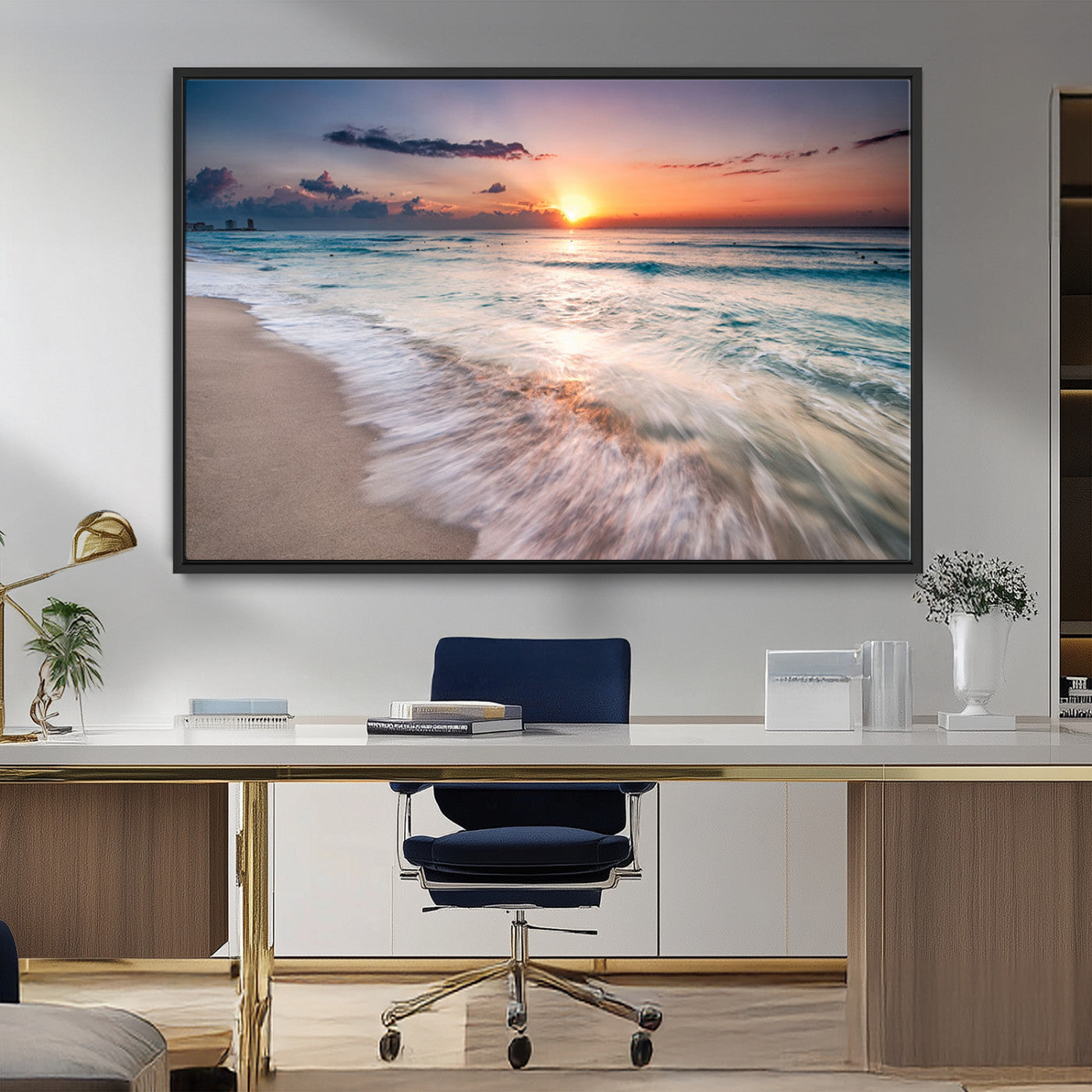 MGV-FC-36X24 - Sunset Beach Wall Art – Soothing Coastal Landscape, Ready to Hang for Tranquil Home Decor