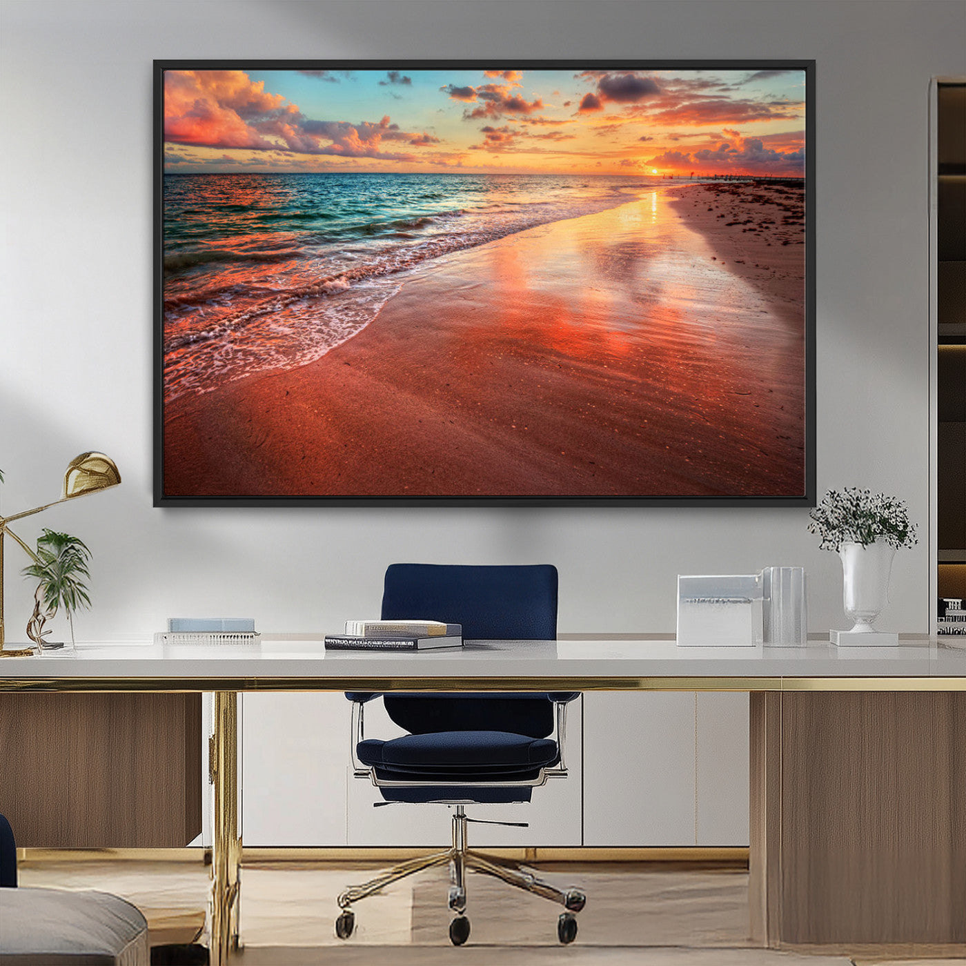 MGV-FC-36X24 - Sunset Beach Wall Art | Ocean Canvas Print | Coastal Wall Art | Tranquil Sunset Canvas Print