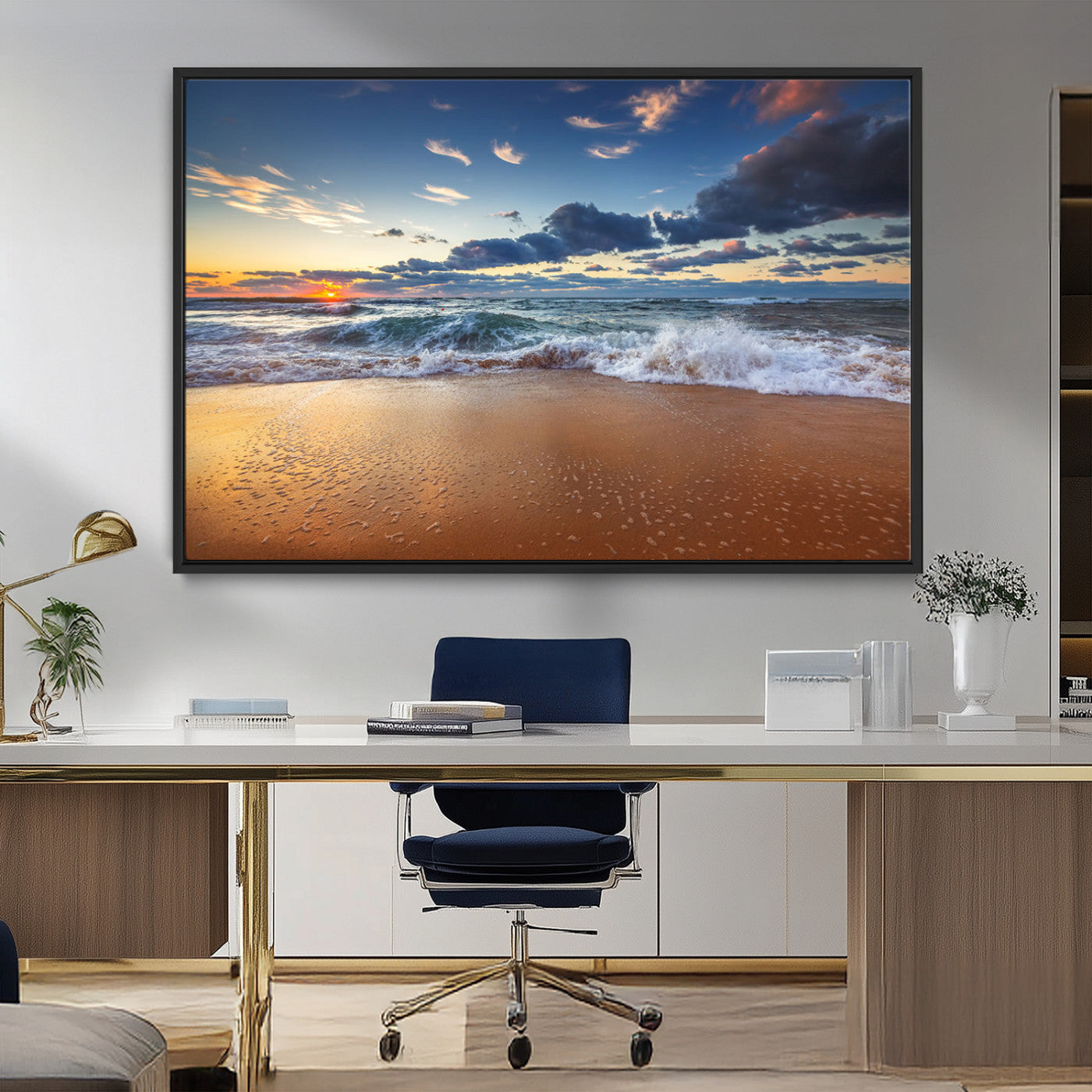 MGV-FC-36X24 - Beach Canvas Wall Art - Coastal Seascape Print for Living Room or Bedroom, Ocean Waves on Sand,