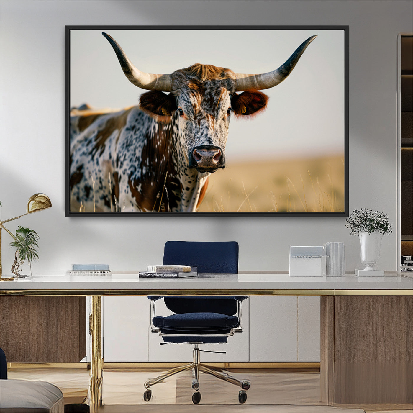 MGV-FC-36X24 - Texas Bull Longhorn Wall Art Canvas Print for Farm House Wall Decor, Farmhouse Wall Art Print