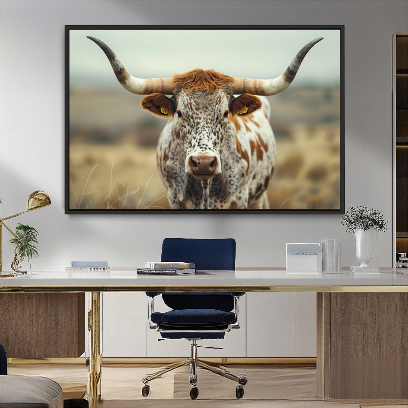 MGV-FC-36X24 - Texas Cow Longhorn Wall Art Canvas Print for Farm House Wall Decor, Farmhouse Wall Art Print