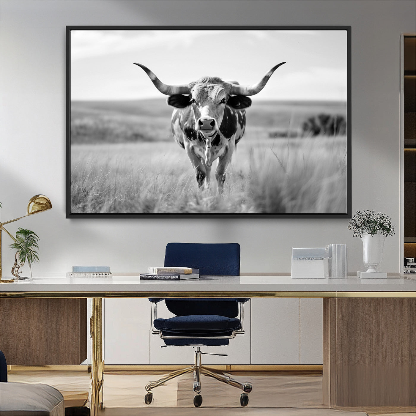 MGV-FC-36X24 - Texas Cow Longhorn Wall Art Canvas Print for Farm House Wall Decor, Farmhouse Wall Art Print